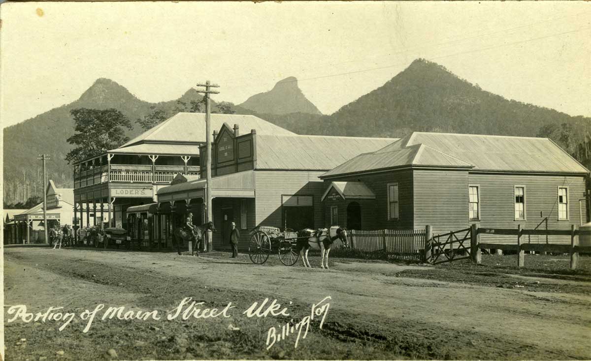 Historic picture of Uki village - portion of Main Street - by Billington