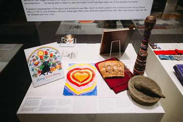 Detail of Bev Larsson’s objects on display, TRM Murwillumbah, 2017.