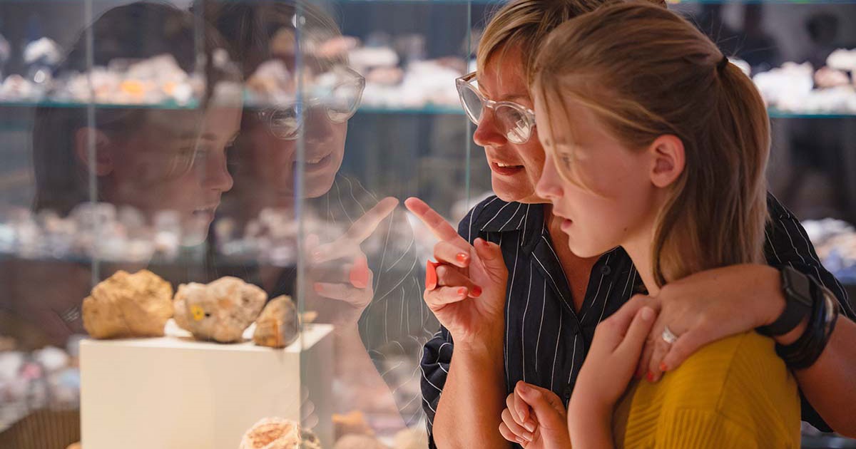 Browsing the mineral collection exhibition