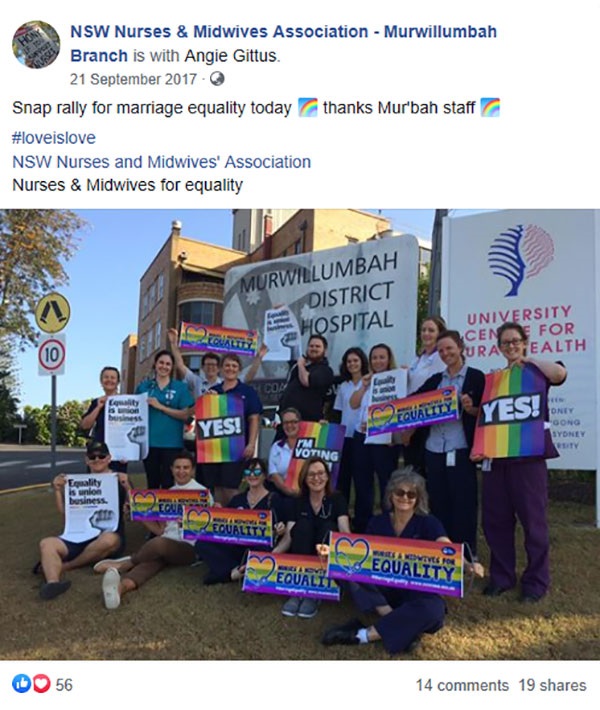 Marriage equality - Nurses and Midwives Association rally