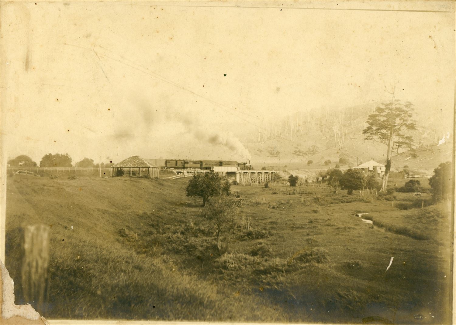 The train going through the countryside out at Burringbar. 